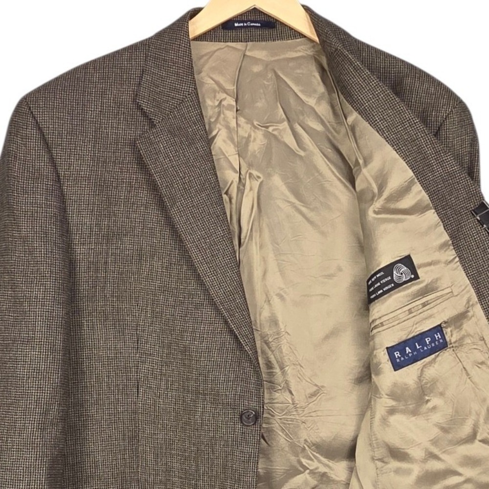 Vintage Ralph Lauren Blue Label Sport Coat Men 43R Brown Wool Micro Check Blazer